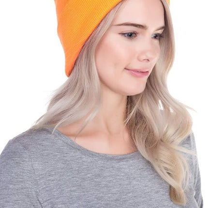PLAIN BEANIE Unisex Mens Womens Winter Warm Hat Ski Cap Knit One Size - Fluro Orange