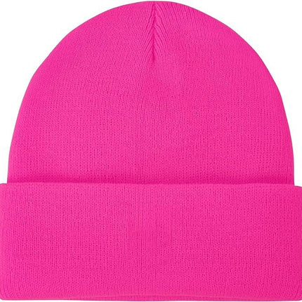 PLAIN BEANIE Unisex Mens Womens Winter Warm Hat Ski Cap Knit One Size - Fluro Pink