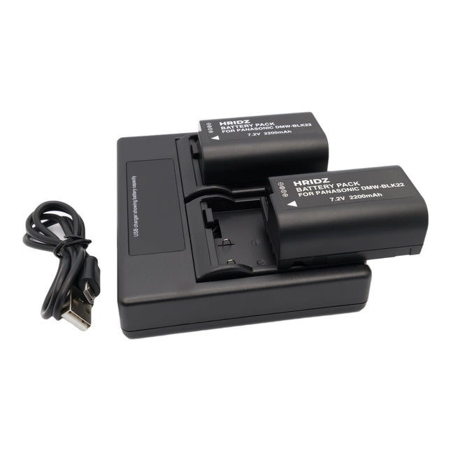 Hridz BLK22 Battery and Dual charger pack for Panasonic DMW-BLK22 LUMIX DSLR - combo-pack