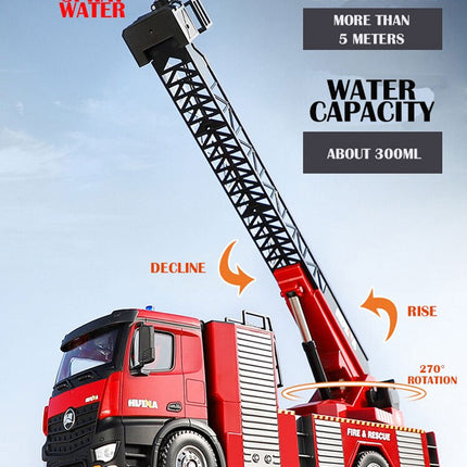 Huina 1:14 RC Fire Truck Extensible Ladder Toy Car Water Gun Construction Light Sound Gift