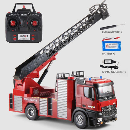 Huina 1:14 RC Fire Truck Extensible Ladder Toy Car Water Gun Construction Light Sound Gift