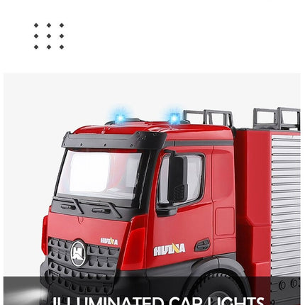 Huina 1:14 RC Fire Truck Extensible Ladder Toy Car Water Gun Construction Light Sound Gift