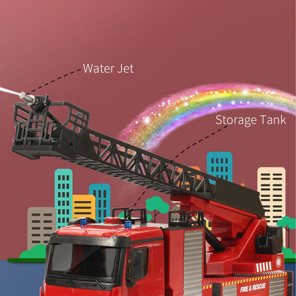 Huina 1:14 RC Fire Truck Extensible Ladder Toy Car Water Gun Construction Light Sound Gift