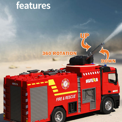 Huina 1:14 RC Fire Truck Toy Car Water Cannon Gun Construction Kids Toy