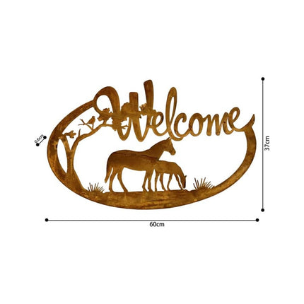 Laser Cut Welcome w Horses Wall Art 60cm