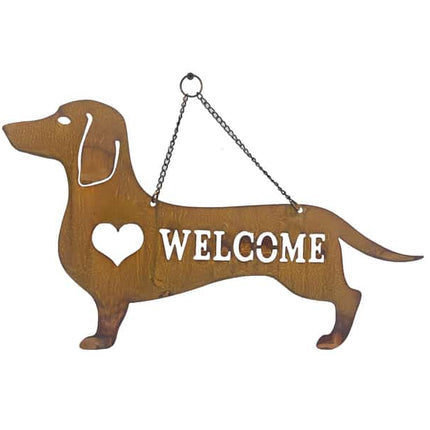 Hanging Laser Cut Welcome Dog w Heart 29cm