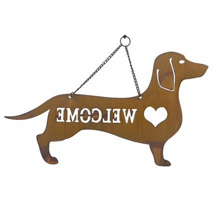 Hanging Laser Cut Welcome Dog w Heart 29cm