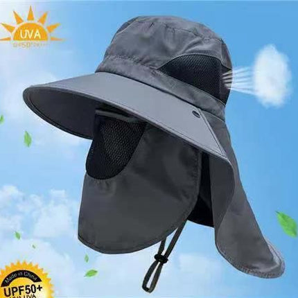 Dark Grey Outdoor UV Protection Hat for Men – Detachable Face & Neck Shield, Large Brim Sun Hat for Fishing, Hiking, and Outdoor Activities