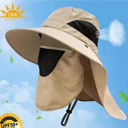 khaki Outdoor UV Protection Hat for Men - Detachable Face & Neck Shield, Large Brim Sun Hat for Fishing, Hiking, and Outdoor Activities