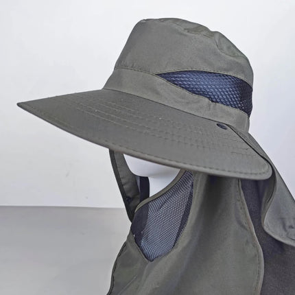 khaki Outdoor UV Protection Hat for Men - Detachable Face & Neck Shield, Large Brim Sun Hat for Fishing, Hiking, and Outdoor Activities