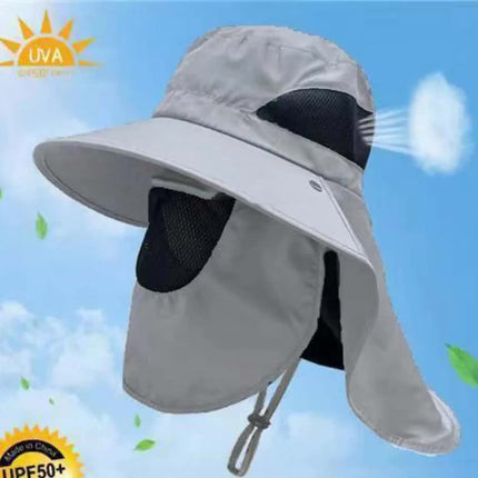 Light Gray Outdoor UV Protection Hat for Men - Detachable Face & Neck Shield, Large Brim Sun Hat for Fishing, Hiking, and Outdoor Activities