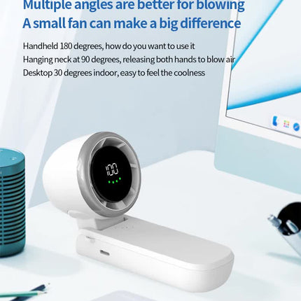 White Portable USB Rechargeable Handheld Fan with Digital Display