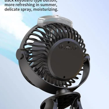 Black Portable Clip-On Mist Fan - Rechargeable Cooling Fan with Adjustable Spray Modes