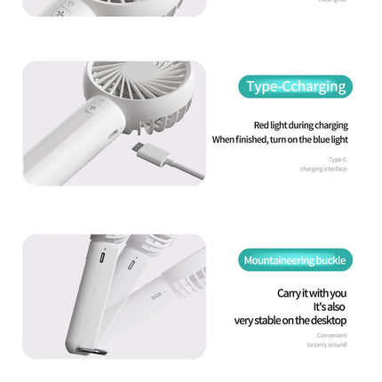 White Mini Handheld Rechargeable Fan - Portable USB-Powered Cooling with Keyring