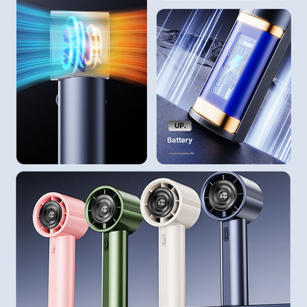 White High-Power Portable Handheld Fan with Digital Display