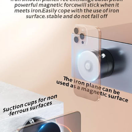 White Magnetic Phone Mount for Cars and Home, 360° Rotating Magnetic Stand with PC Mirror Sticker