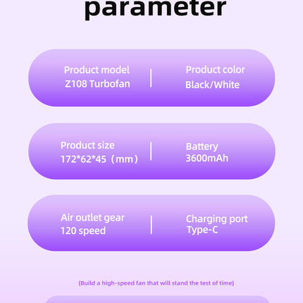 Purple Portable Handheld Fan with 120-Speed Display - USB Rechargeable Mini Cooling Fan for Outdoor Use
