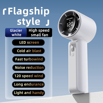 White Portable Handheld Fan with 120-Speed Display - USB Rechargeable Mini Cooling Fan for Outdoor Use