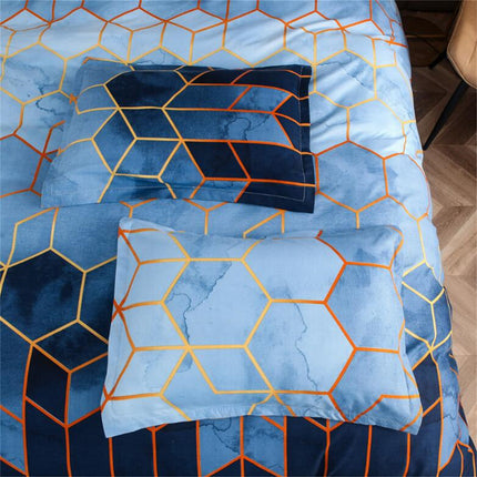 Geometric Print Duvet Cover - 3 Piece Blue Ombre Bedding Set Quilt cover 230x230cm-Pillow cover 51x76cm