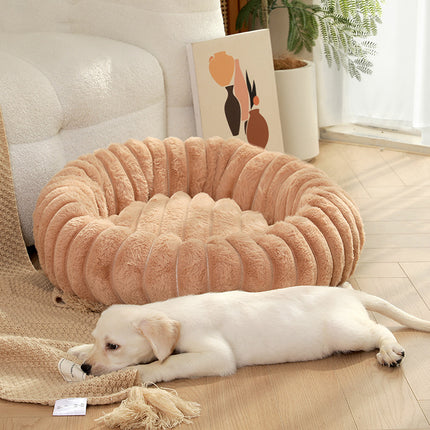 Khaki Plush Pet Bed - 40cm Round Dog & Cat Mat, Cozy PP Cotton Filled, Comfortable Pet Supplies