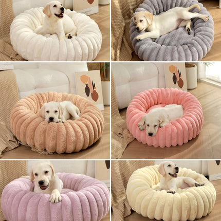 Khaki Plush Pet Bed - 40cm Round Dog & Cat Mat, Cozy PP Cotton Filled, Comfortable Pet Supplies