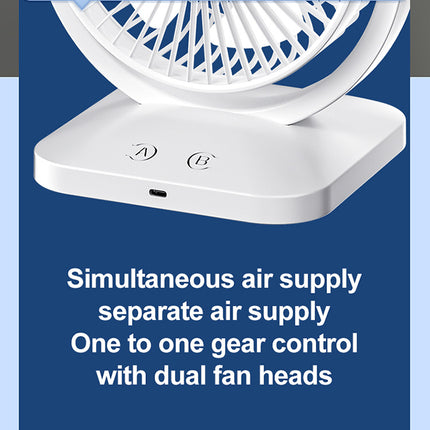 Purple Dual Head USB Rechargeable Desk Fan - Portable Double Air Circulator