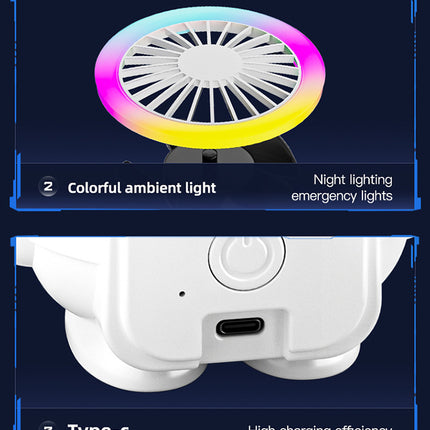 White Astronaut Portable Fan - USB Rechargeable Desk Fan with RGB Night Light