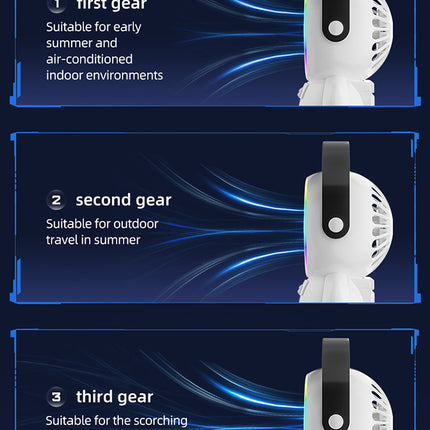 Green Astronaut Portable Fan - USB Rechargeable Desk Fan with RGB Night Light