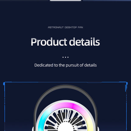 Green Astronaut Portable Fan - USB Rechargeable Desk Fan with RGB Night Light