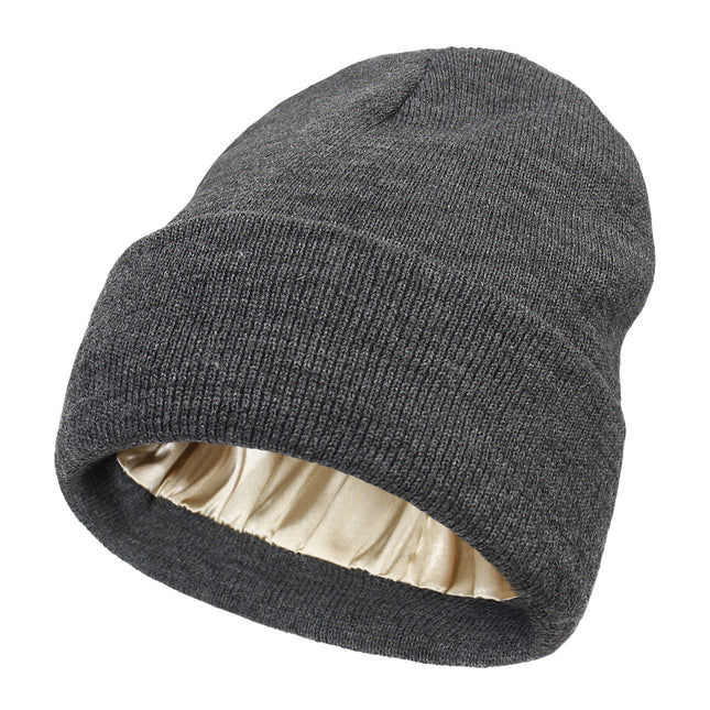 Premium Warm Beanie with Silk Satin Lining(Dark Gray)
