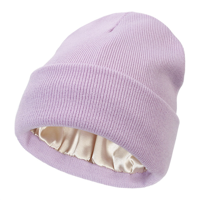 Premium Warm Beanie with Silk Satin Lining(Purple)