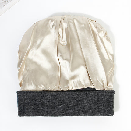 Premium Warm Beanie with Silk Satin Lining(Rose red)