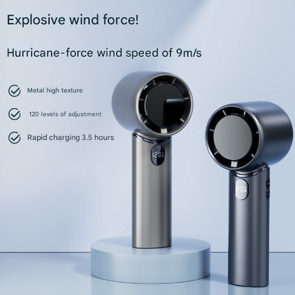 Blue Mini Bladeless Handheld Fan - USB Rechargeable, Quiet Portable Desk Fan