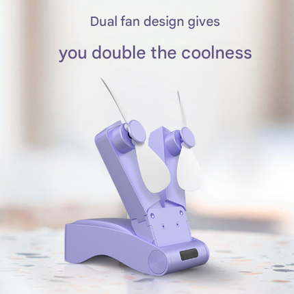 Pink Creative Dual-Head Folding Handheld Fan - USB Rechargeable, 3-Speed Strong Wind, 10.5x4.5x4cm