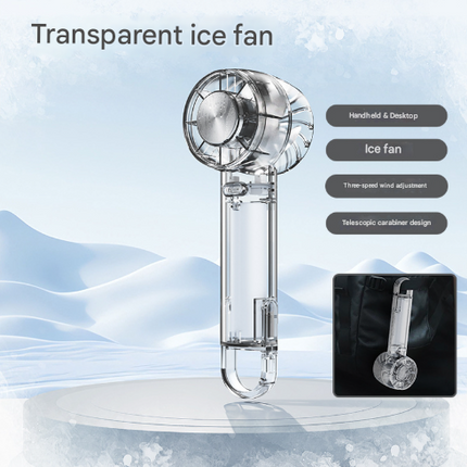 Transparent Black Portable Mini Cooling Fan with Semiconductor Ice Compress - USB-C Rechargeable, 3-Speed Turbine & Transparent Design