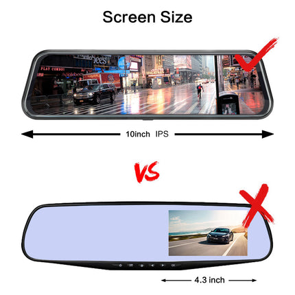 10-Inch Dual Lens Dash Cam Mirror - 1080P FHD Touch Screen Car DVR with Rear Camera, Night Vision & G-Sensor(black)