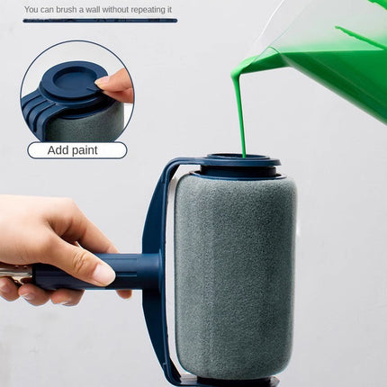 Dark Blue and Grey Pro Refillable Paint Roller Set with Extension Pole - No-Drip Easy Fill Wall Painting Tool Kit