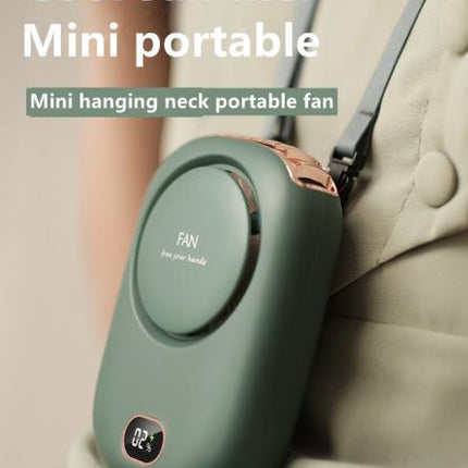 Green Portable Bladeless Neck Fan with Waist Clip & Digital Display USB Rechargeable Mini Fan