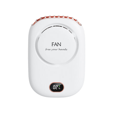 White Portable Bladeless Neck Fan with Waist Clip & Digital Display USB Rechargeable Mini Fan