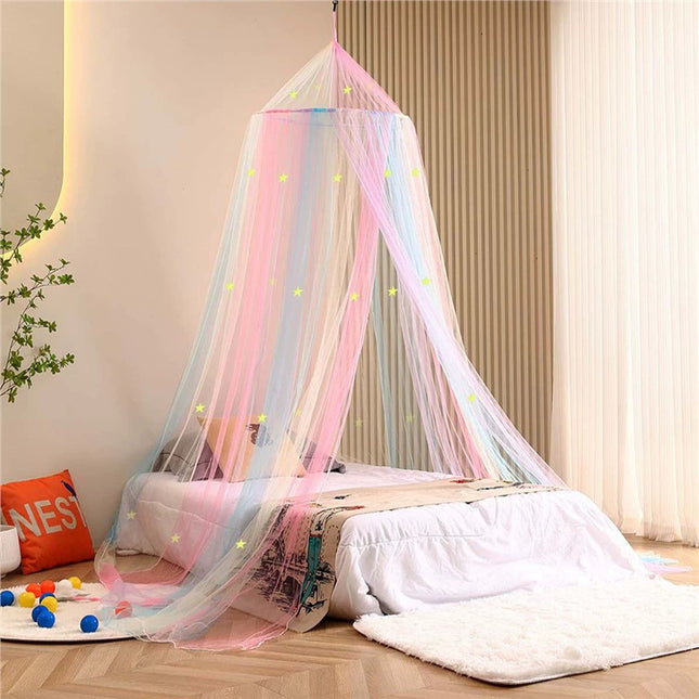 Colorful Glow-in-the-Dark Stars Princess Bed Canopy Mosquito Net for King Queen Beds 250cm Height Extra Large 12m Circumference Australian Decor