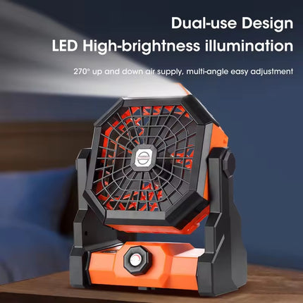 Black Portable Outdoor Camping Fan with LED Light - Rechargeable USB Tent Fan for Australia