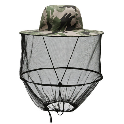Phantom Camouflage Outdoor Fishing Hat with Mesh Head Net Sun Protection Bucket Cap Anti-Mosquito Fly Guard for Gardening Hiking & Beekeeping