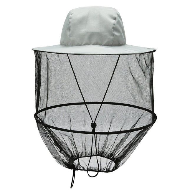 Grey Outdoor Fishing Hat with Mesh Head Net Sun Protection Bucket Cap Anti-Mosquito Fly Guard for Gardening Hiking & Beekeeping