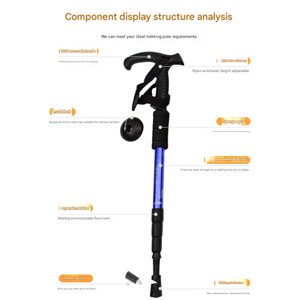 Red Professional Outdoor Trekking Pole – Lightweight Aluminum Alloy Adjustable Walking Stick with Shock Absorption System for Hiking, Climbing, and Kids | 4-Section Collapsible Design with Ergonomic Curved Handle