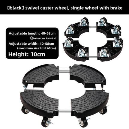 Black Round Adjustable Plant Pot Caddy Stand with Wheels Heavy Duty Rolling Gas Cylinder Tray Dolly for Indoor Outdoor Patio