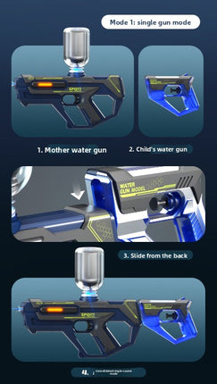 2-in-1 Electric Water Gun Automatic Squirt Blaster Set Detachable Mini Pistol High Capacity Summer Pool Toy Blue Grey