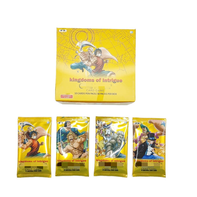 One Piece Themed Trading Card Game 300 Pieces Booster Box Set Kingdoms of Intrigue Anime Battle Collectibles Featuring Sabo Zoro and Sanji Yellow Edition