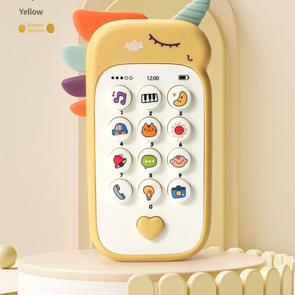 Unicorn Baby Toy Phone Music & Light Learning Mobile Teether for Toddlers Interactive English Educational Gift Yellow