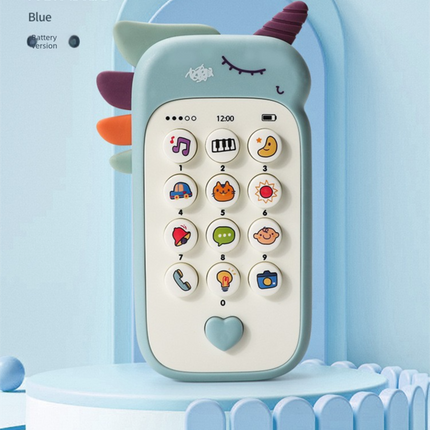Unicorn Baby Toy Phone Music & Light Learning Mobile Teether for Toddlers Interactive English Educational Gift Blue