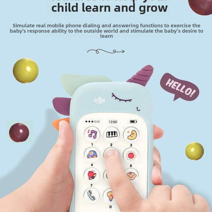 Unicorn Baby Toy Phone Music & Light Learning Mobile Teether for Toddlers Interactive English Educational Gift Blue